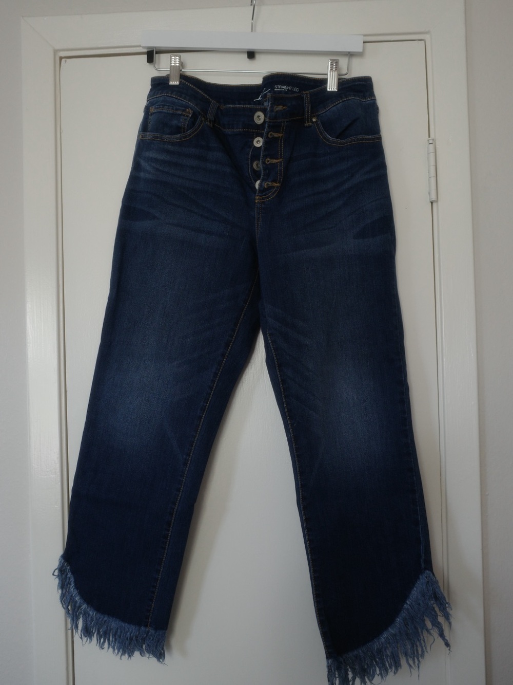 Inc Dark Blue Women's Frayed Hem Cropped Jeans